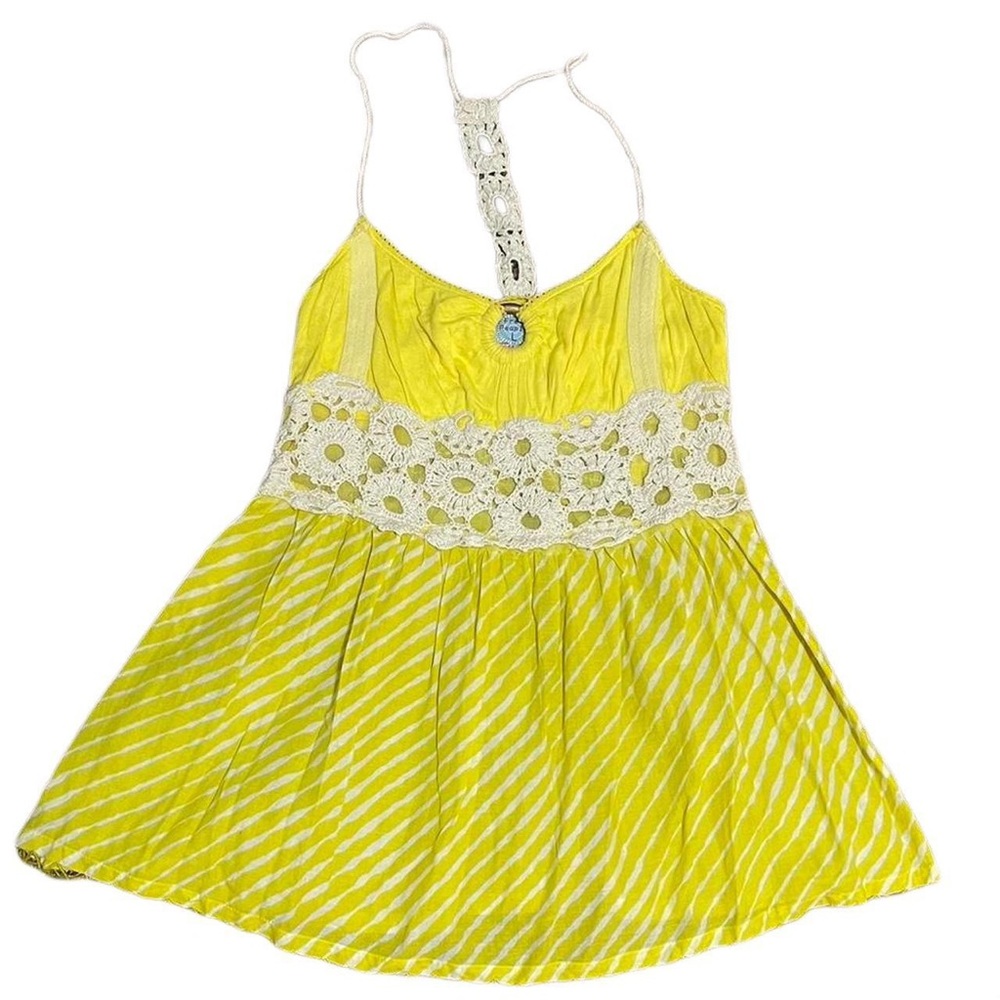 Vintage Free People Crochet Yellow Stripe Top 
Size L